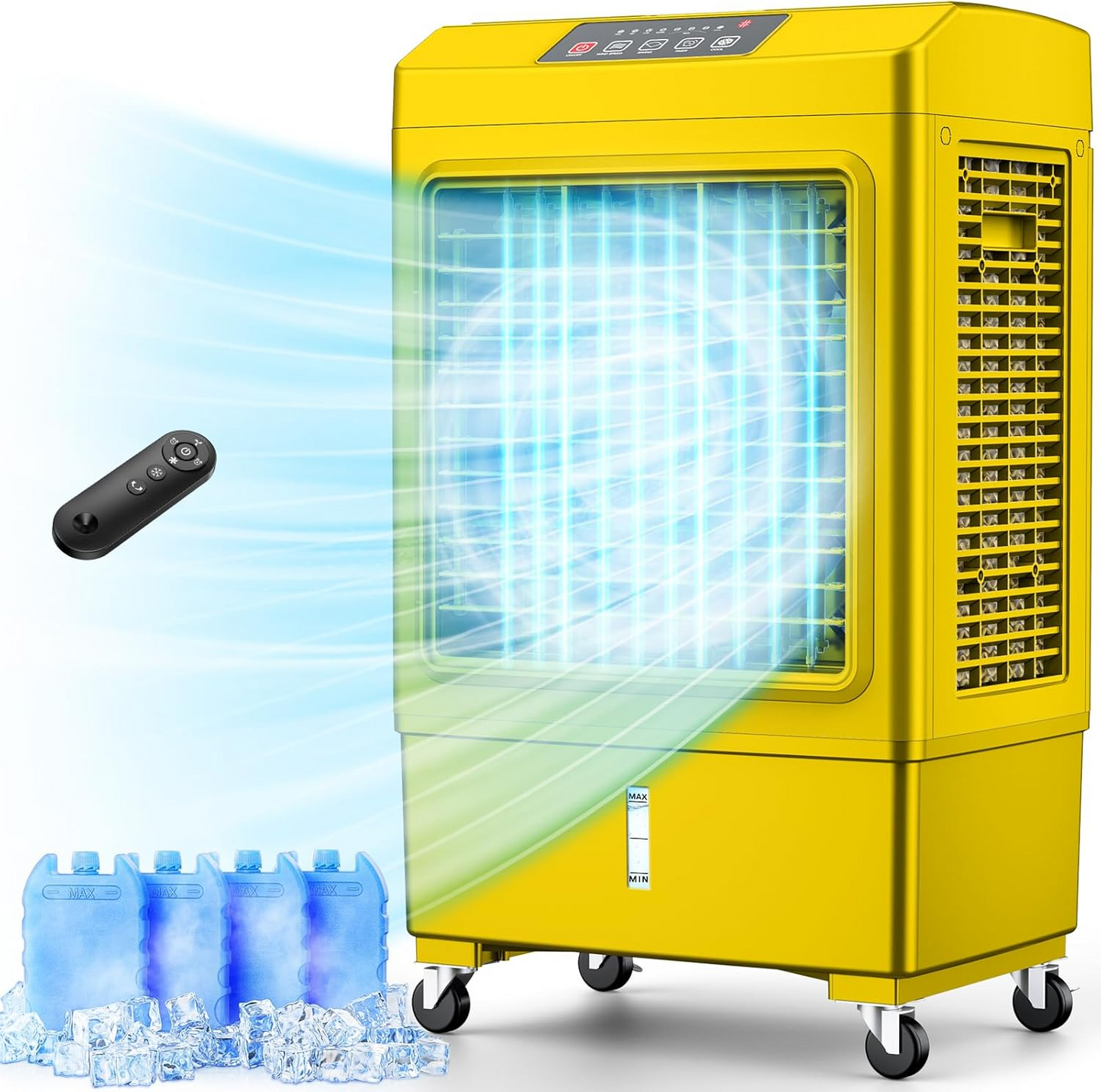 FANCOLE Evaporative Air Cooler, 2100CFM Windowless Air Conditioner Cooling up to 700 Sq.ft, Swamp Cooler Air Conditioner w/2 Modes & 3 Speeds, 7H Timer&Remote, Portable for Room Garage Yellow