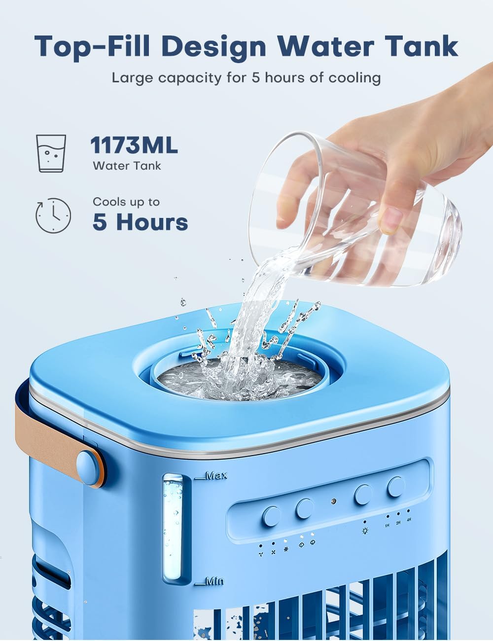 FANCOLE 3-IN-1 Personal Air Conditioner with Remote, 3 Speeds, 7-Color Night Light, USB Powered Small Air Cooler, Quiet & Powerful Cooling Fan - Blue