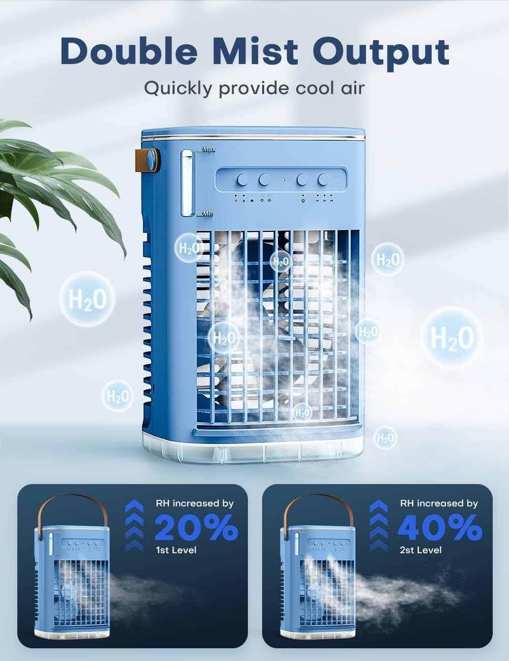 FANCOLE 3-IN-1 Personal Air Conditioner with Remote, 3 Speeds, 7-Color Night Light, USB Powered Small Air Cooler, Quiet & Powerful Cooling Fan - Blue
