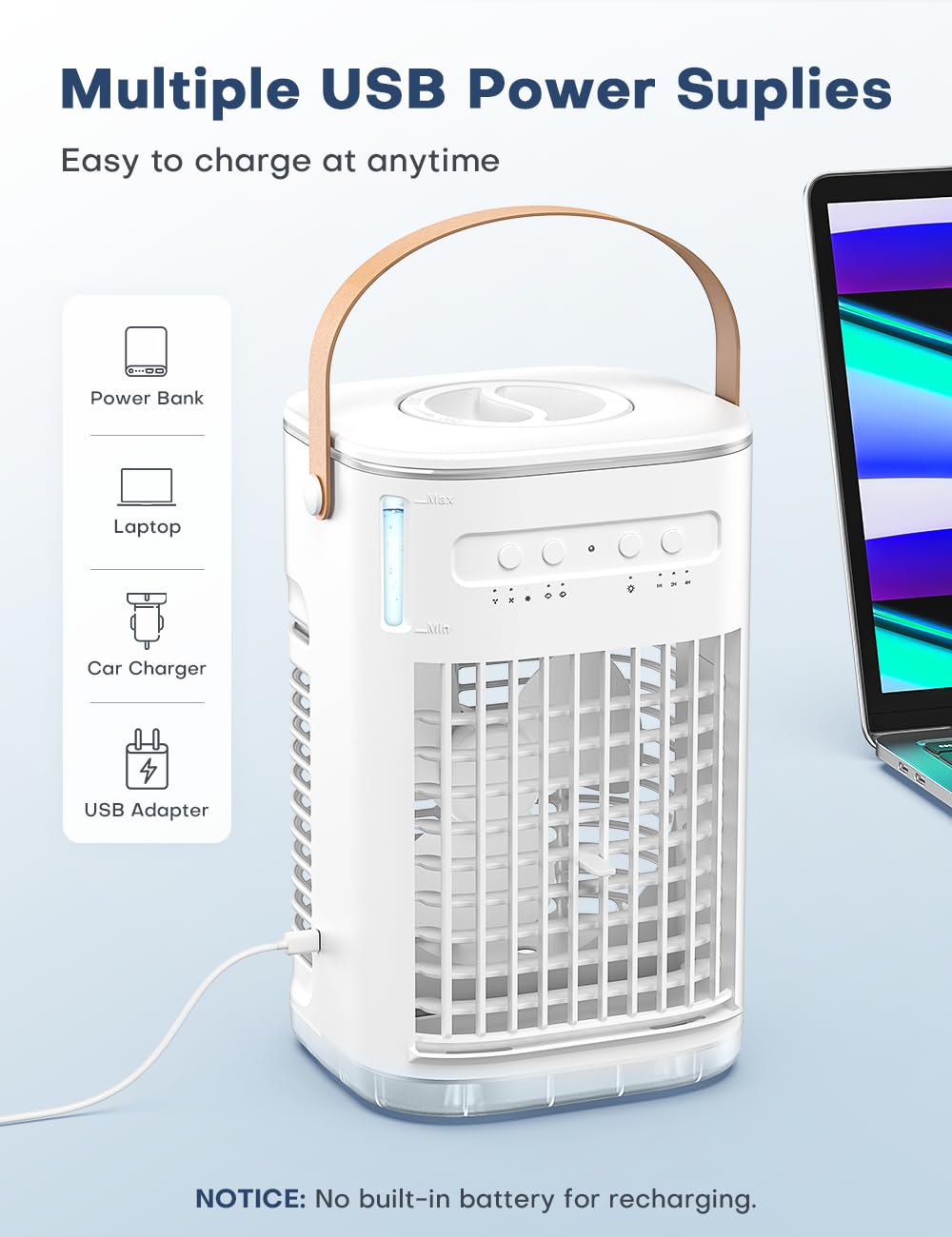 FANCOLE 4-IN-1 Personal Air Conditioner w/Remote, 2 Ice Packs, 1200ML Tank, 7H Timer for Smart Auto-Off,2 Cool Mist,3-Speed Small Portable Air Conditioner, 7-LED Light Evaporative Air Cooler for Room