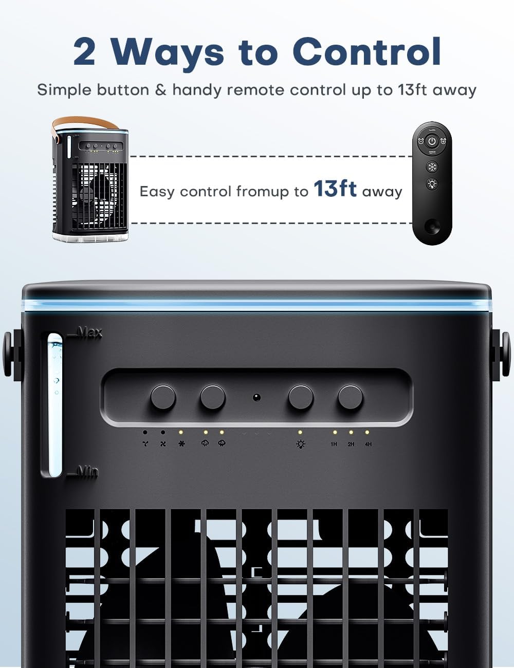 FANCOLE Mini Air Conditioner, 3 IN 1 Portable Desk Fan w/5400mAh Battery, 3 Speeds, Remote Control, Night Light, USB Powered Evaporative Air Cooler, Personal Air Conditioner for Room Bedroom Black