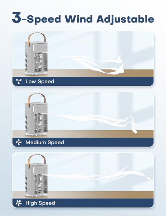 FANCOLE 3-IN-1 Personal Air Conditioner with Remote, 3 Speeds, 7-Color Night Light, USB Powered Small Air Cooler, Quiet & Powerful Cooling Fan, Mini Evaporative Air Cooler for Room Car Bedroom - Gray