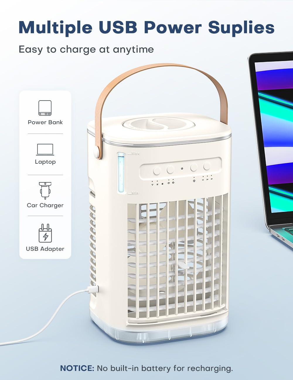 FANCOLE 3-IN-1 Personal Air Conditioner with Remote, 3 Speeds, 7-Color Night Light, USB Powered Small Air Cooler, Quiet & Powerful Cooling Fan, Mini Evaporative Air Cooler for Room Car - Off-White