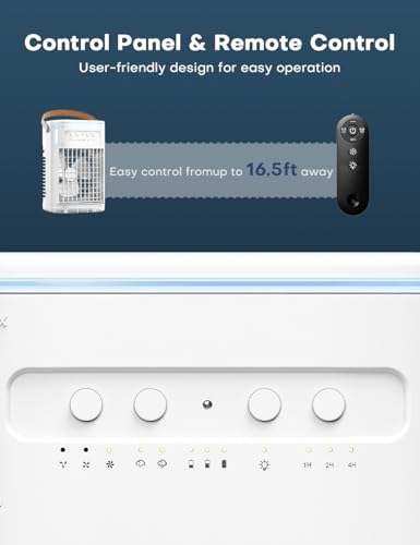 FANCOLE Small Air Conditioner, 5400mAh Built-in Battery Evaporative Air Cooler, 2 Ice Packs, 7H Timer Smart Auto-Off &Remote, 7 Lights, 1200ML Water Tank, 2-Level Mists, 3-Speed Personal Air Conditioner
