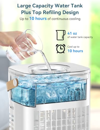 FANCOLE Mini Air Conditioner, 3 IN 1 Portable Desk Fan w/5400mAh Battery, 3 Speeds, Remote Control, Night Light, USB Powered Evaporative Air Cooler, Personal Air Conditioner for Room Bedroom Office