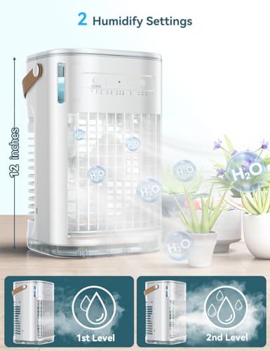 FANCOLE Mini Air Conditioner, 3 IN 1 Portable Desk Fan w/5400mAh Battery, 3 Speeds, Remote Control, Night Light, USB Powered Evaporative Air Cooler, Personal Air Conditioner for Room Bedroom Office