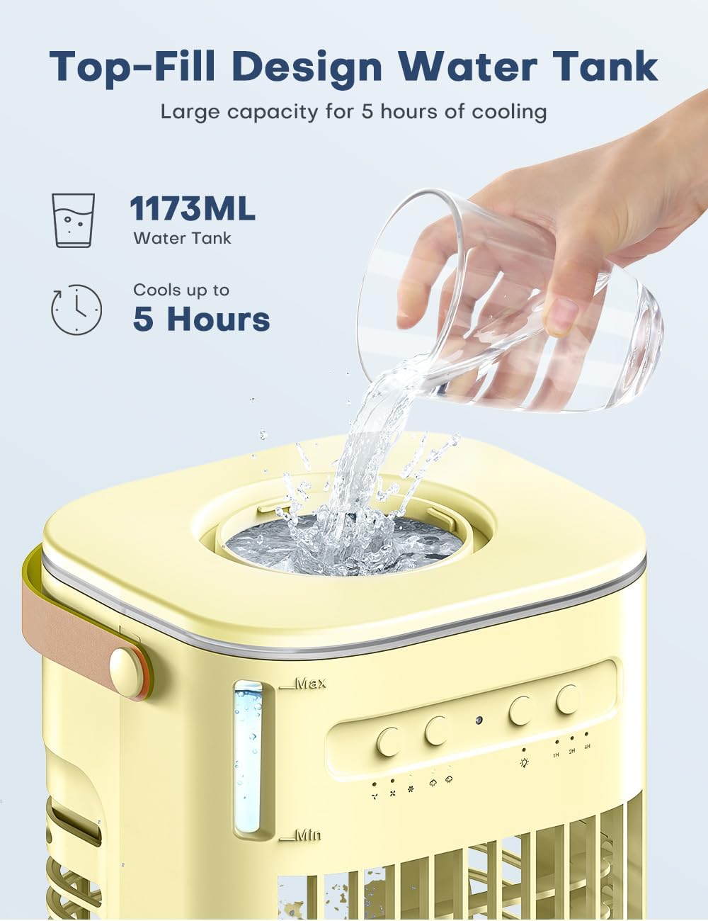 FANCOLE  Mini Air Conditioner, 3 IN 1 Portable Desk Fan w/5400mAh Battery, 3 Speeds, Remote Control, Night Light, USB Powered Evaporative Air Cooler, Personal Air Conditioner for Bedroom Yellow