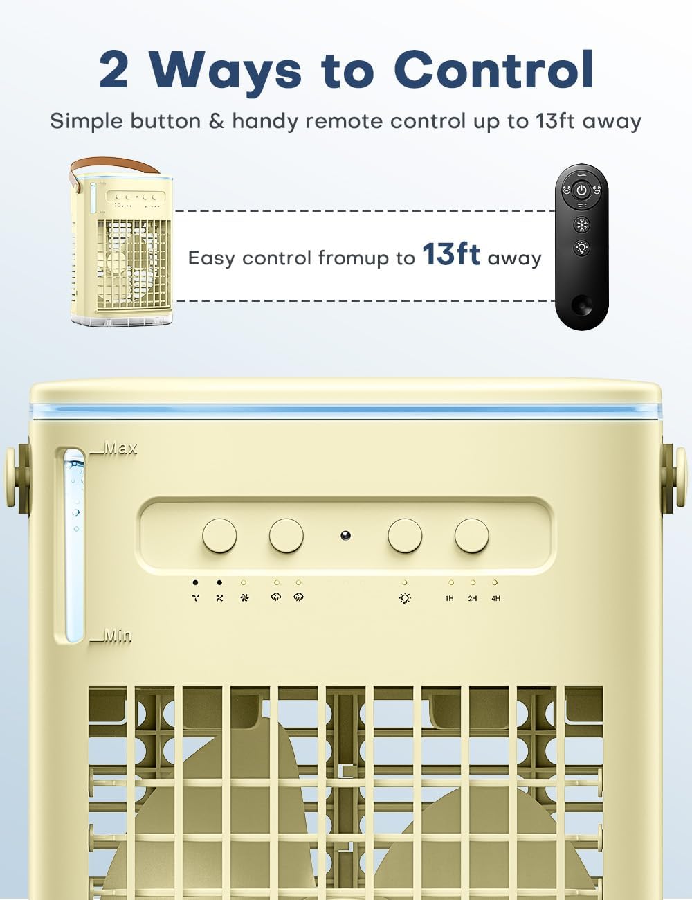 FANCOLE  Mini Air Conditioner, 3 IN 1 Portable Desk Fan w/5400mAh Battery, 3 Speeds, Remote Control, Night Light, USB Powered Evaporative Air Cooler, Personal Air Conditioner for Bedroom Yellow