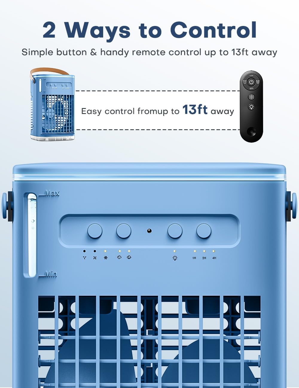 FANCOLE 3-IN-1 Personal Air Conditioner with Remote, 3 Speeds, 7-Color Night Light, USB Powered Small Air Cooler, Quiet & Powerful Cooling Fan - Blue