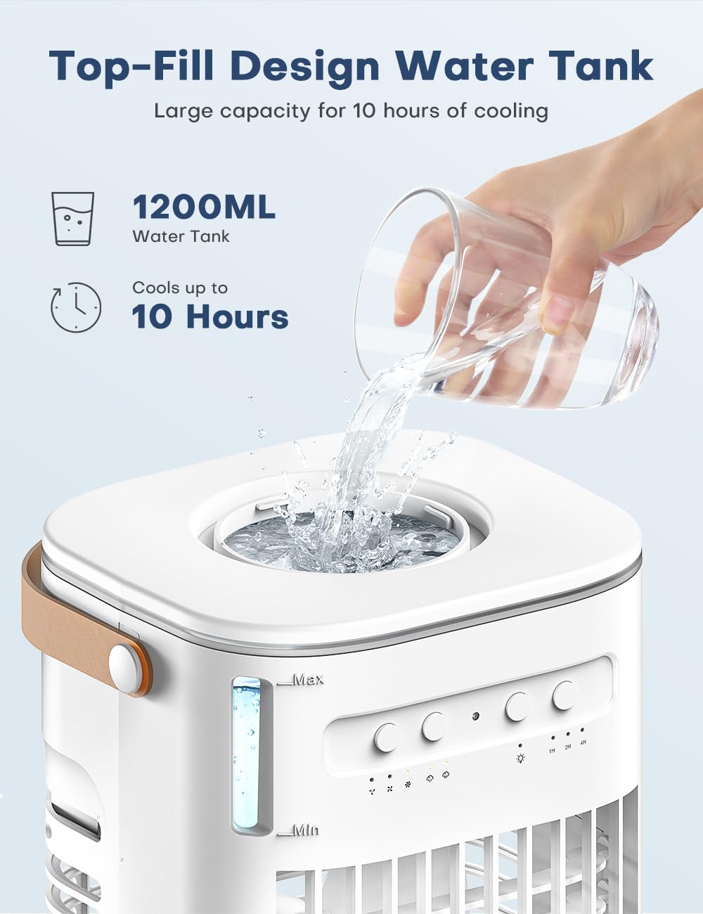 FANCOLE 4-IN-1 Personal Air Conditioner w/Remote, 2 Ice Packs, 1200ML Tank, 7H Timer for Smart Auto-Off,2 Cool Mist,3-Speed Small Portable Air Conditioner, 7-LED Light Evaporative Air Cooler for Room