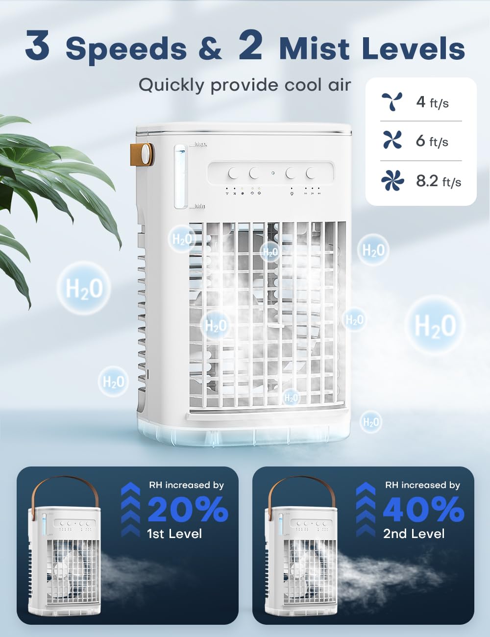 FANCOLE 4-IN-1 Personal Air Conditioner w/Remote, 2 Ice Packs, 1200ML Tank, 7H Timer for Smart Auto-Off,2 Cool Mist,3-Speed Small Portable Air Conditioner, 7-LED Light Evaporative Air Cooler for Room