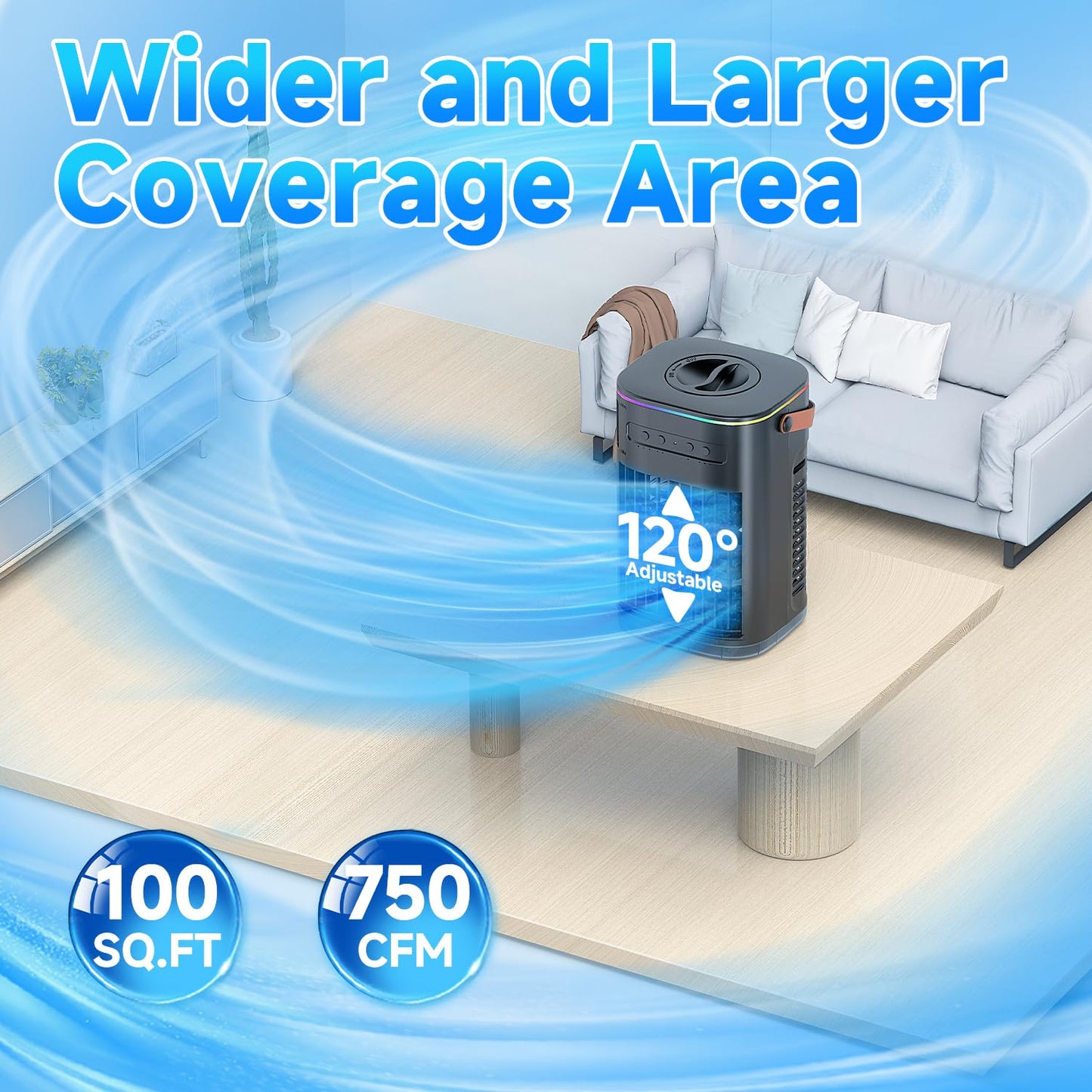 FANCOLE 4-IN-1 Small Air Conditioner w/ 2 Ice Packs, 16.5ft Remote, 1200ML Tank, 7H Smart Timer, 3Speed & 2Cool Mist Personal Air Conditioner, 7-Color Light Portable AC Unit for Bedroom Cover 100Sq.ft