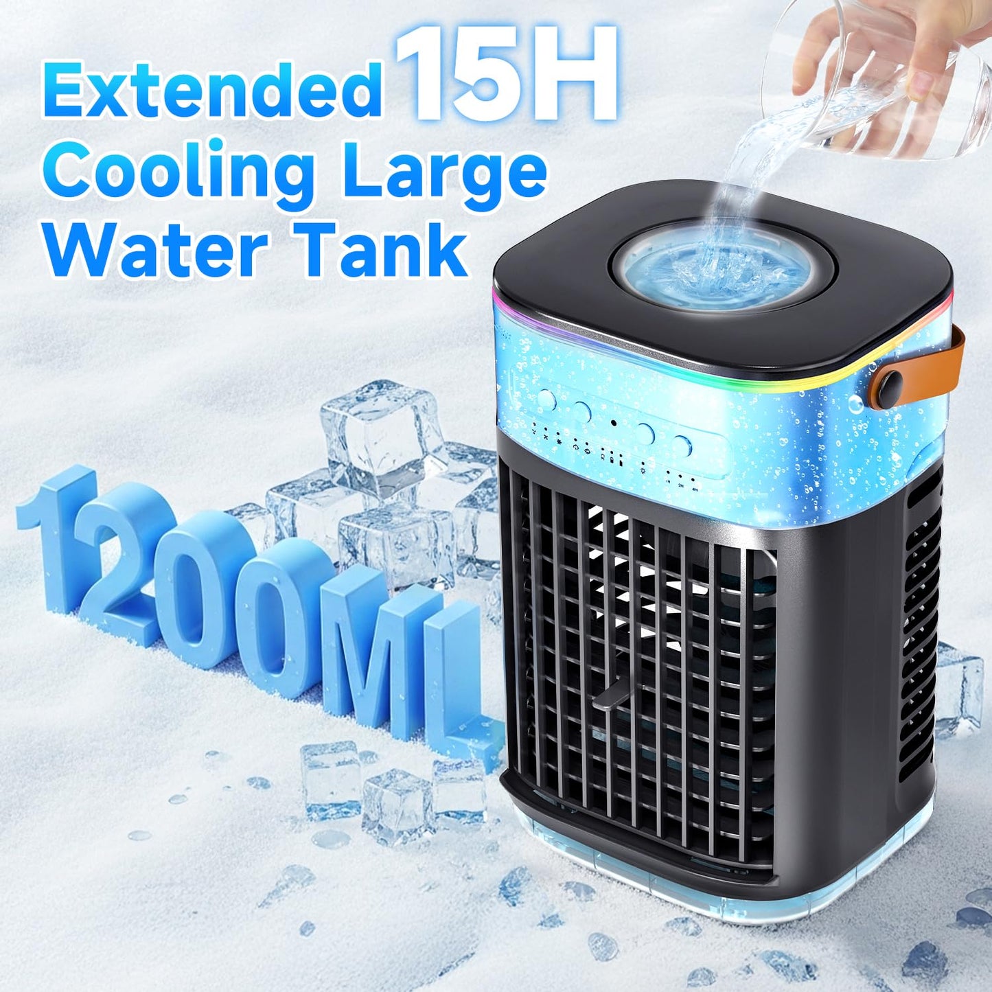 FANCOLE 4-IN-1 Small Air Conditioner w/ 2 Ice Packs, 16.5ft Remote, 1200ML Tank, 7H Smart Timer, 3Speed & 2Cool Mist Personal Air Conditioner, 7-Color Light Portable AC Unit for Bedroom Cover 100Sq.ft