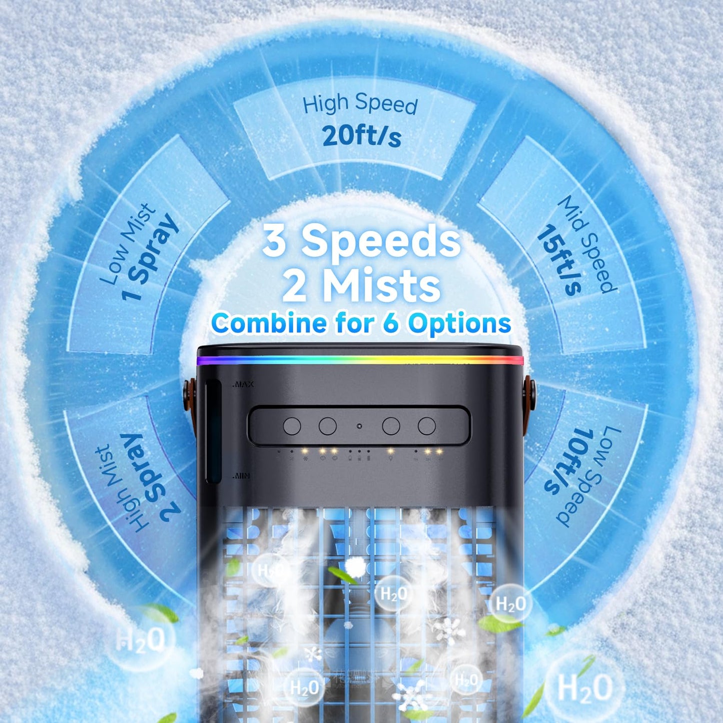 FANCOLE 4-IN-1 Small Air Conditioner w/ 2 Ice Packs, 16.5ft Remote, 1200ML Tank, 7H Smart Timer, 3Speed & 2Cool Mist Personal Air Conditioner, 7-Color Light Portable AC Unit for Bedroom Cover 100Sq.ft