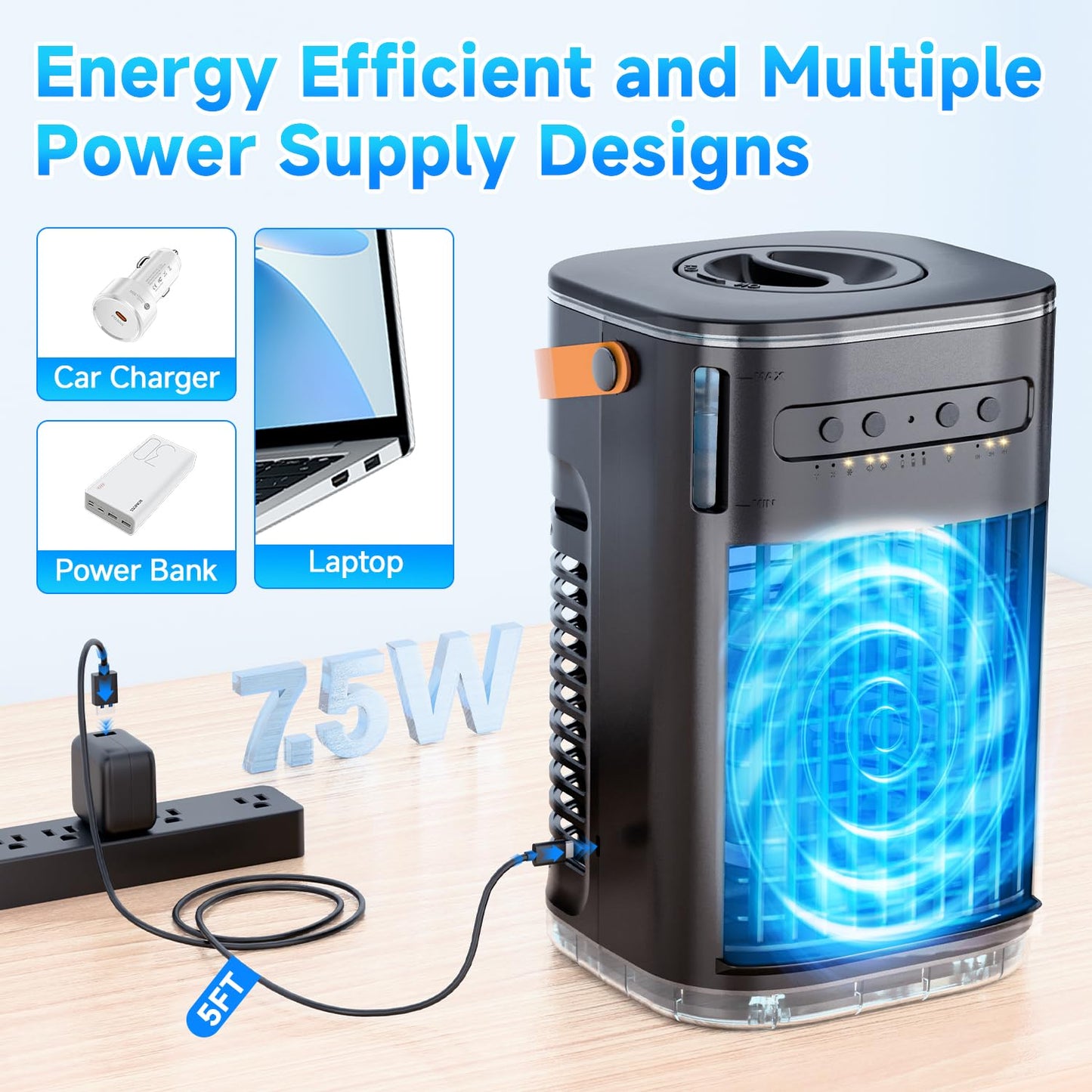 FANCOLE 4-IN-1 Small Air Conditioner w/ 2 Ice Packs, 16.5ft Remote, 1200ML Tank, 7H Smart Timer, 3Speed & 2Cool Mist Personal Air Conditioner, 7-Color Light Portable AC Unit for Bedroom Cover 100Sq.ft