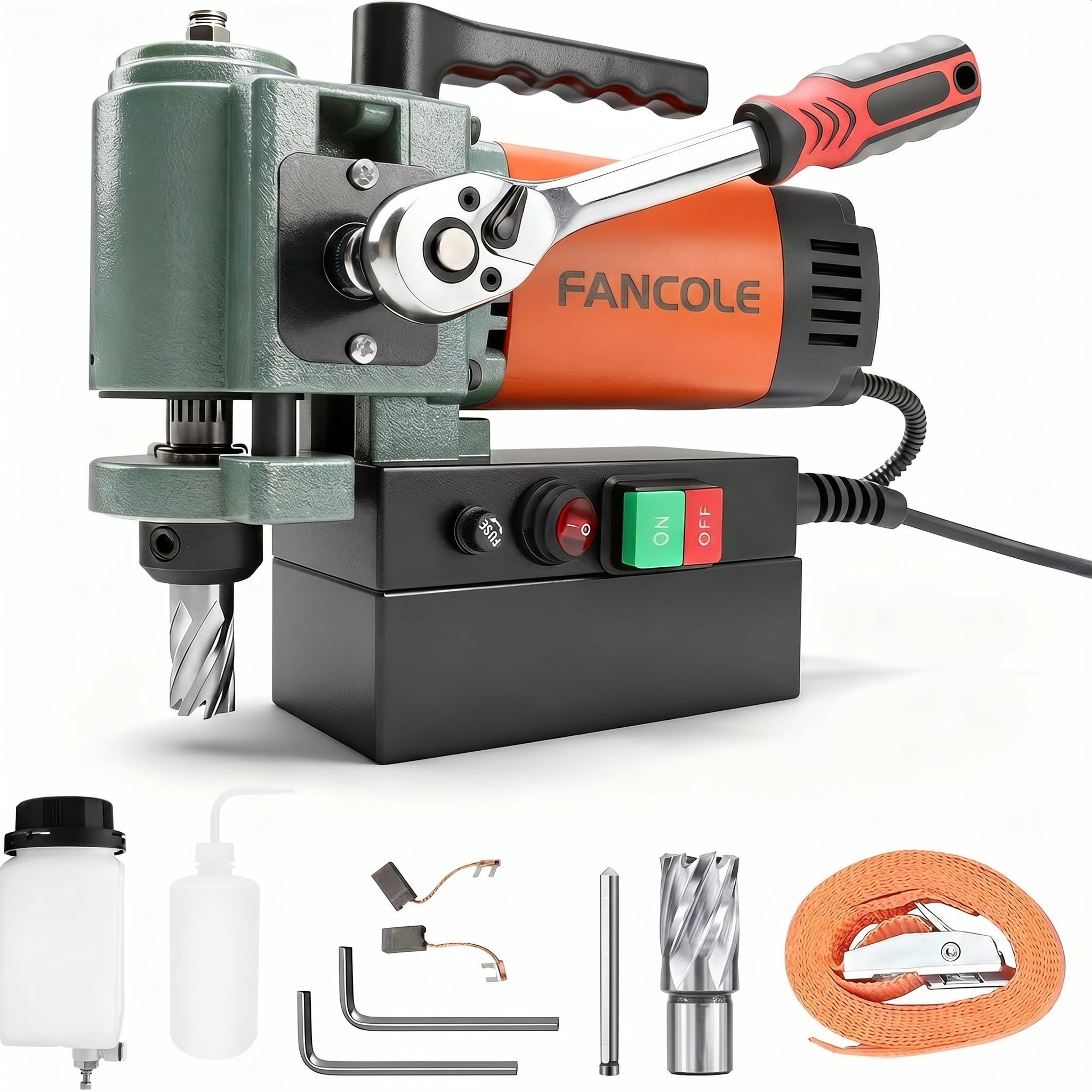 FANCOLE 1380W Low Profile Magnetic Drill Press with 3/4" Annular Cutter,1.4" Boring Diameter  2585lbf 680RPM Powerful Drilling Machine, Portable Mag Drill Press for Metal Surface Industrial & Home Improvement